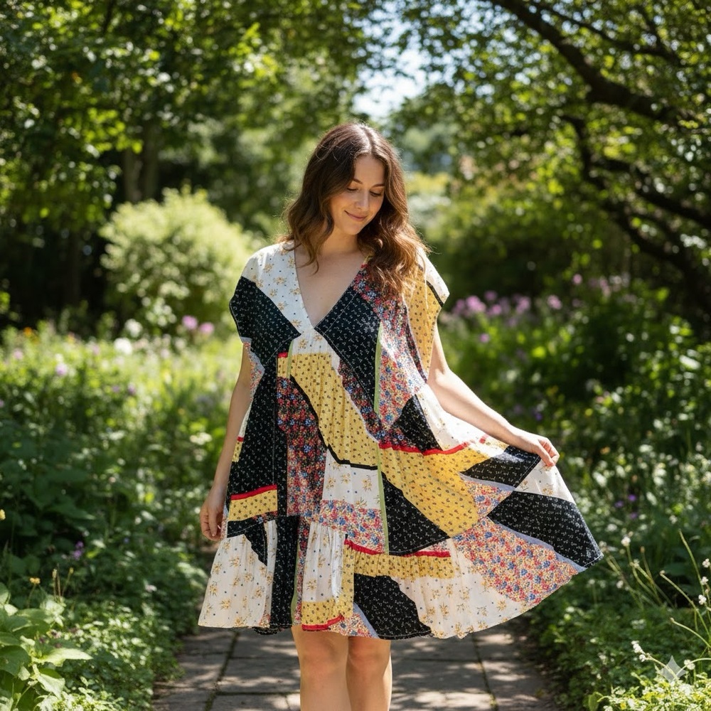 Olivaceous Multicolor Patchwork Mini Dress - image 1